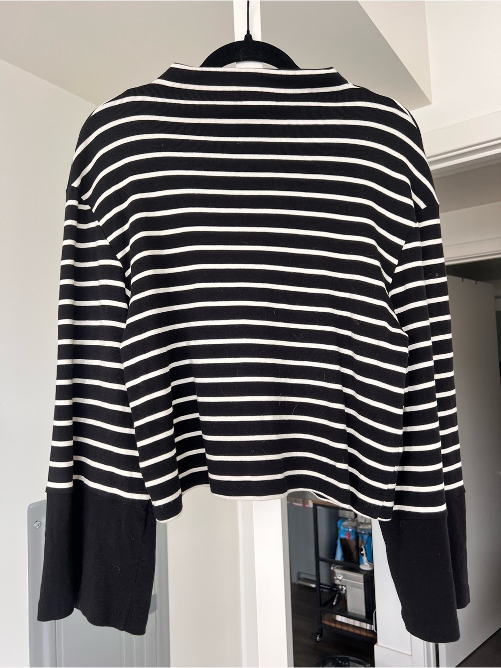 H&M Black & White Striped Cotton Boatneck Sweater Bell Sleeves Size Small/Medium - Picture 1 of 7